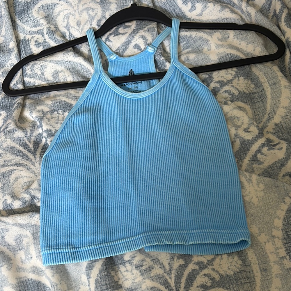 Free People Blue Ribbed Sleeveless Crop Tank